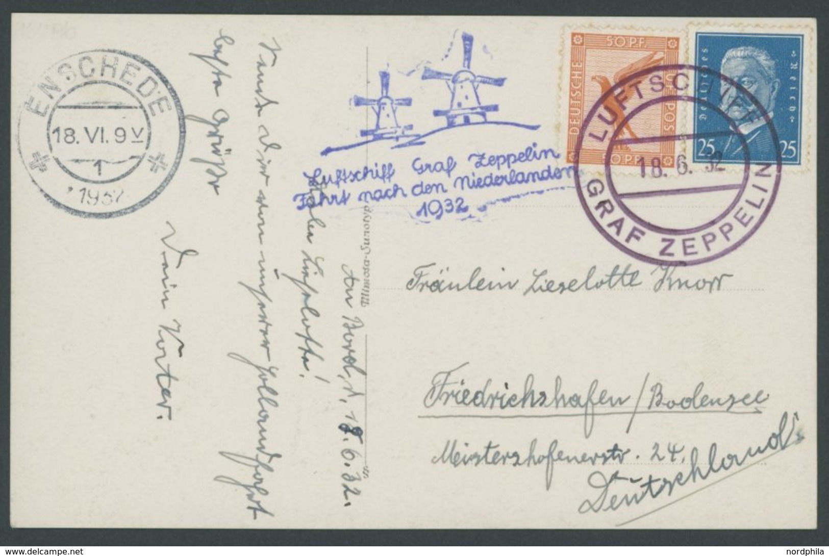ZEPPELINPOST 164Ab BRIEF, 1932, Fahrt In Die Niederlande, Abgabe Enschede, Bordpost, Karte Feinst - Airmail & Zeppelin