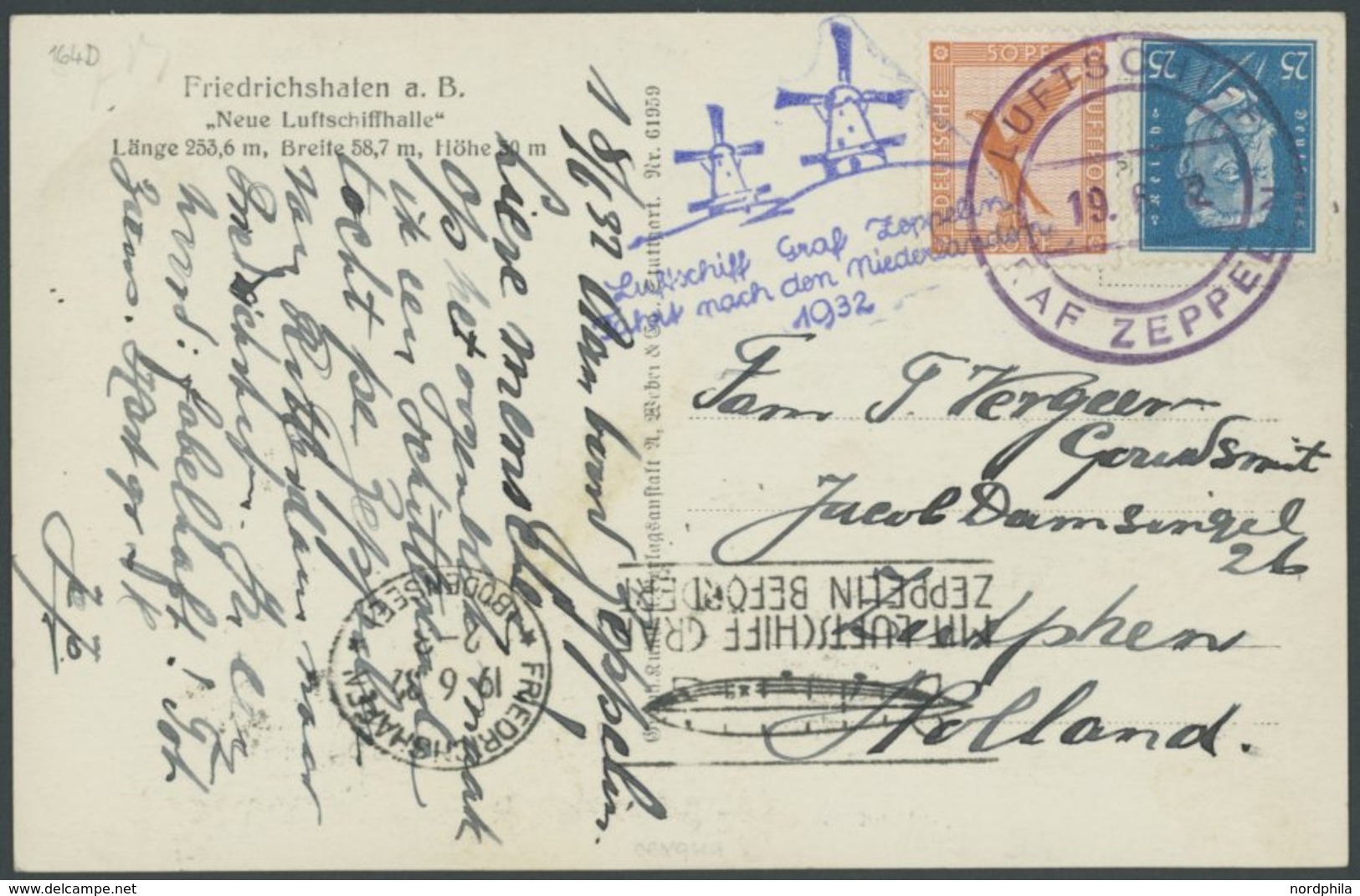 1932, Fahrt In Die Niederlande, Bordpost Der Rückfahrt, Abgabe Friedrichshafen, Prachtkarte -> Automatically Generated T - Airmail & Zeppelin