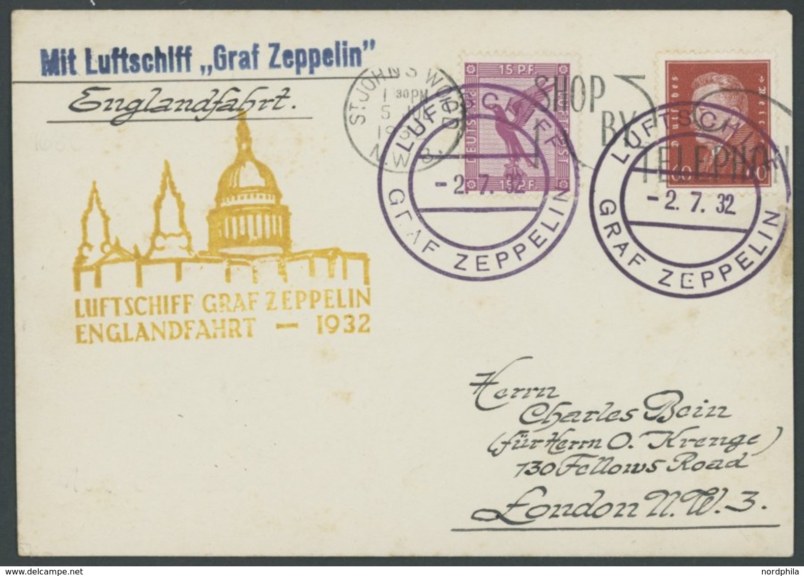 1932, Englandfahrt, Bordpost, Aufgeliefert Während Der Rundfahrt über England, Prachtkarte -> Automatically Generated Tr - Airmail & Zeppelin