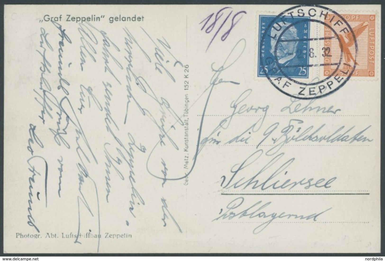 2.8.1932, Kurzfahrt In Die Schweiz, Bordpost, Prachtkarte -> Automatically Generated Translation: 2.8.1932, "short Tript - Airmail & Zeppelin