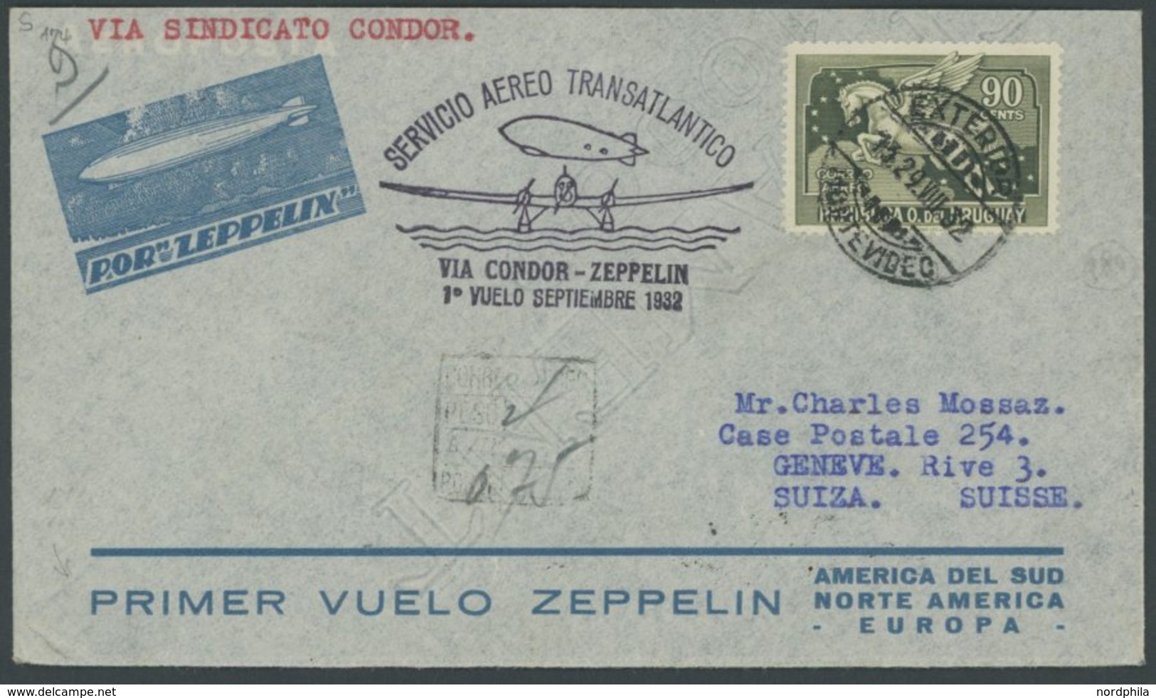 ZEPPELINPOST 174 BRIEF, 1932, 5. Südamerikafahrt, Urug. Post, Einschreibbrief, Pracht - Airmail & Zeppelin