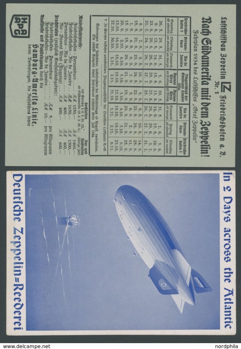 ZEPPELINPOST 0246I BRIEF, 1934, Werkstättenfahrt, Bordpost, Dazu Fahrplan Nach Südamerika Und Werbeheft, Pracht - Airmail & Zeppelin