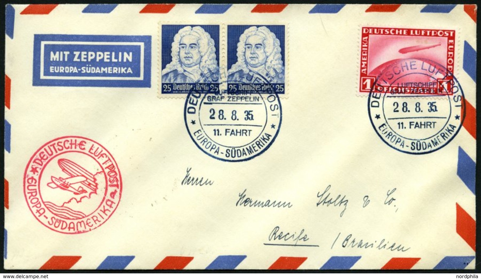 ZEPPELINPOST 317A BRIEF, 1935, 11. Südamerikafahrt, Bordpost, Prachtbrief - Airmail & Zeppelin