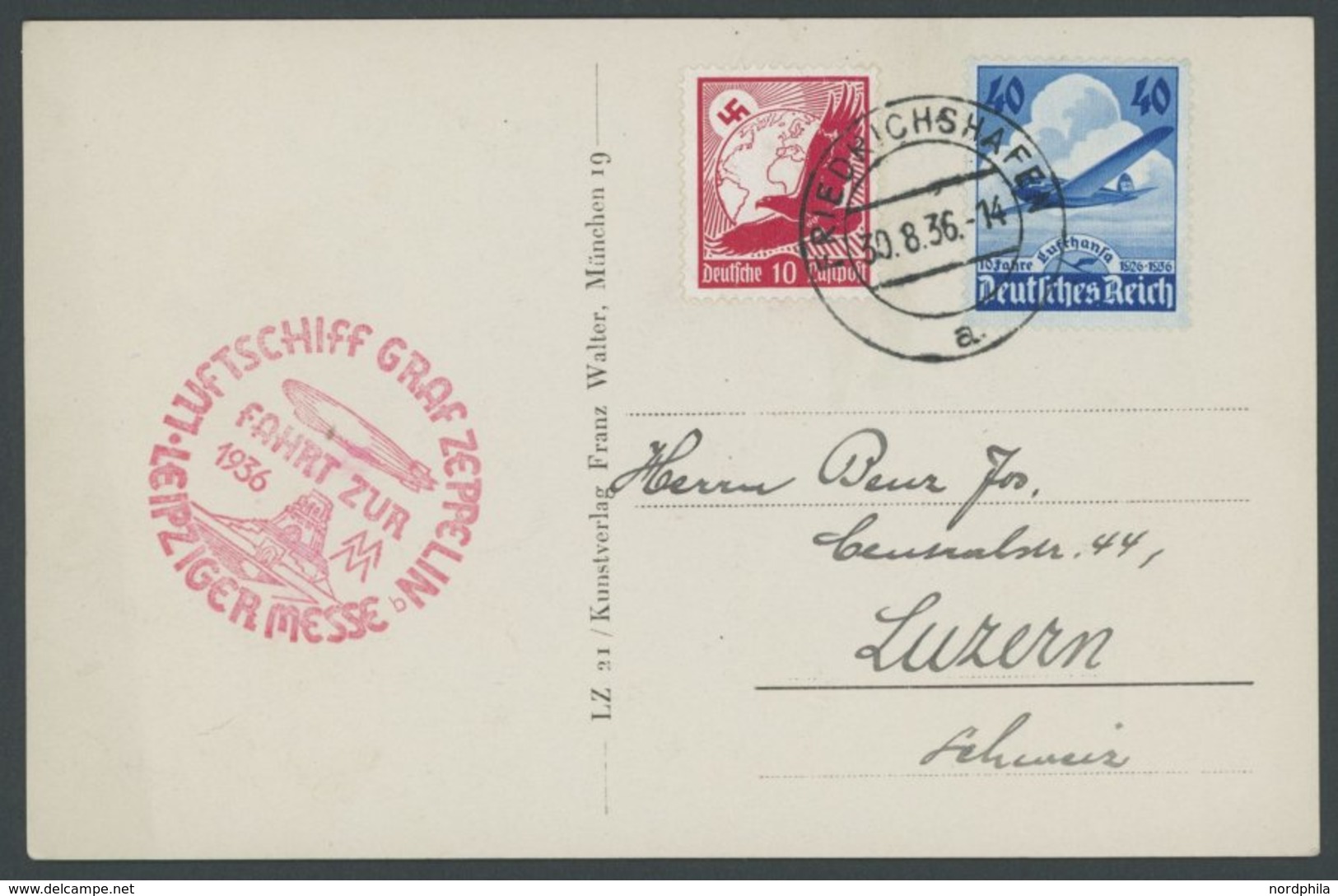 ZEPPELINPOST 365B BRIEF, 1936, Fahrt Zur Leipziger Messe, Auflieferung Friedrichshafen, Prachtkarte - Airmail & Zeppelin