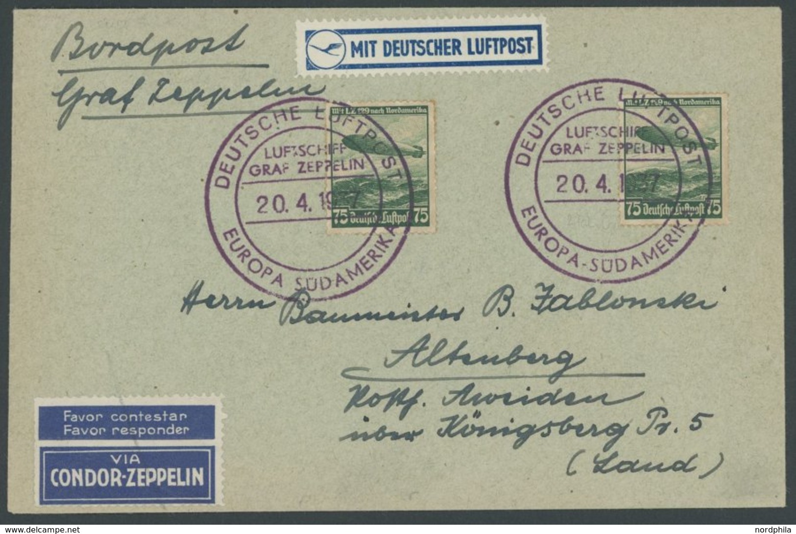 ZEPPELINPOST 380D BRIEF, 1937, 2. Südamerikafahrt, Bordpost Von Der Rückfahrt, Prachtbrief - Airmail & Zeppelin