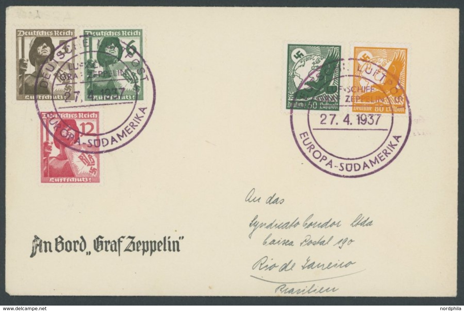 ZEPPELINPOST 382A BRIEF, 1937, 3. Südamerikafahrt, Bordpost Mit Neuem Stempel, Prachtbrief - Airmail & Zeppelin