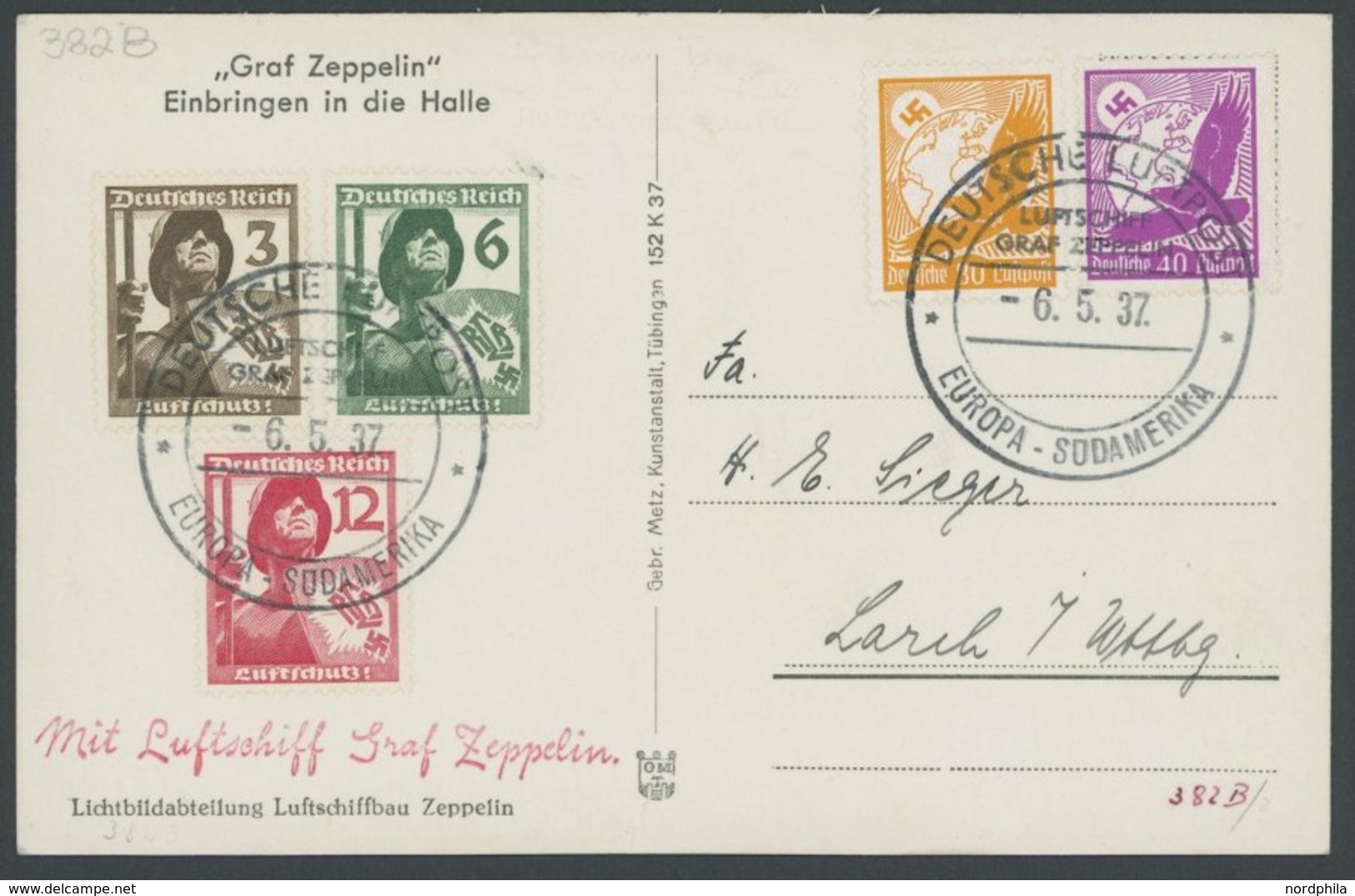 ZEPPELINPOST 382B BRIEF, 1937, 3. Südamerikafahrt, Bordpost Mit Altem Stempel, Prachtkarte - Airmail & Zeppelin