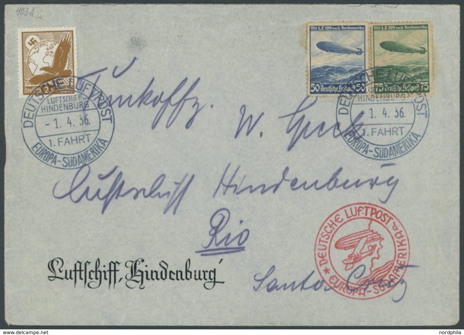 1936, 1. Südamerikafahrt, Bordpost, Sonderumschlag Luftschiff Hindenburg Mit Blanko-Briefbogen Dto. An Funker Speck, Fei - Airmail & Zeppelin