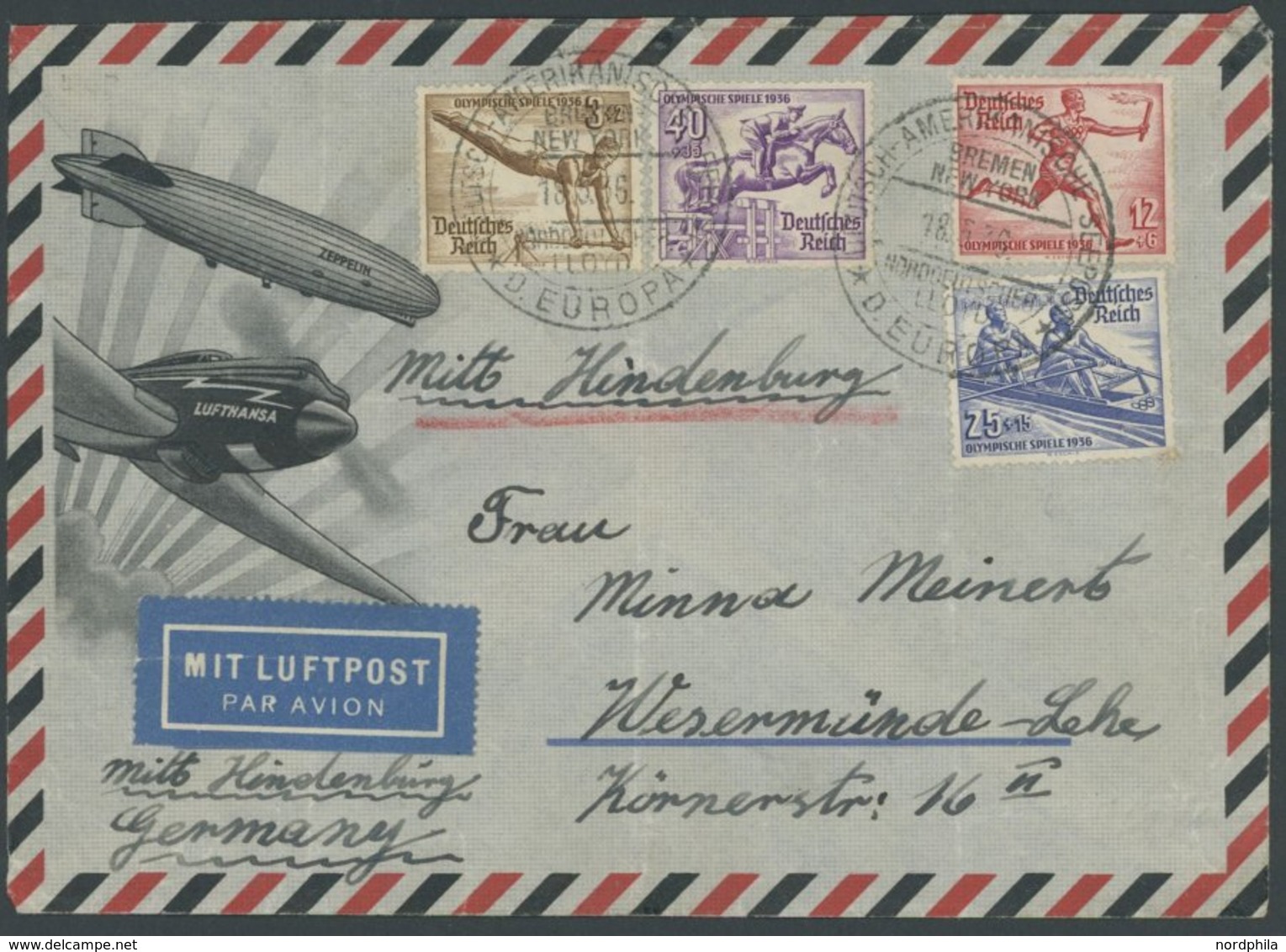 ZEPPELINPOST 410B BRIEF, 1936, 2. Nordamerikafahrt, Frankiert U.a. Mit Mi.Nr. 616, Brief Stärkere Bedarfsmängel - Airmail & Zeppelin