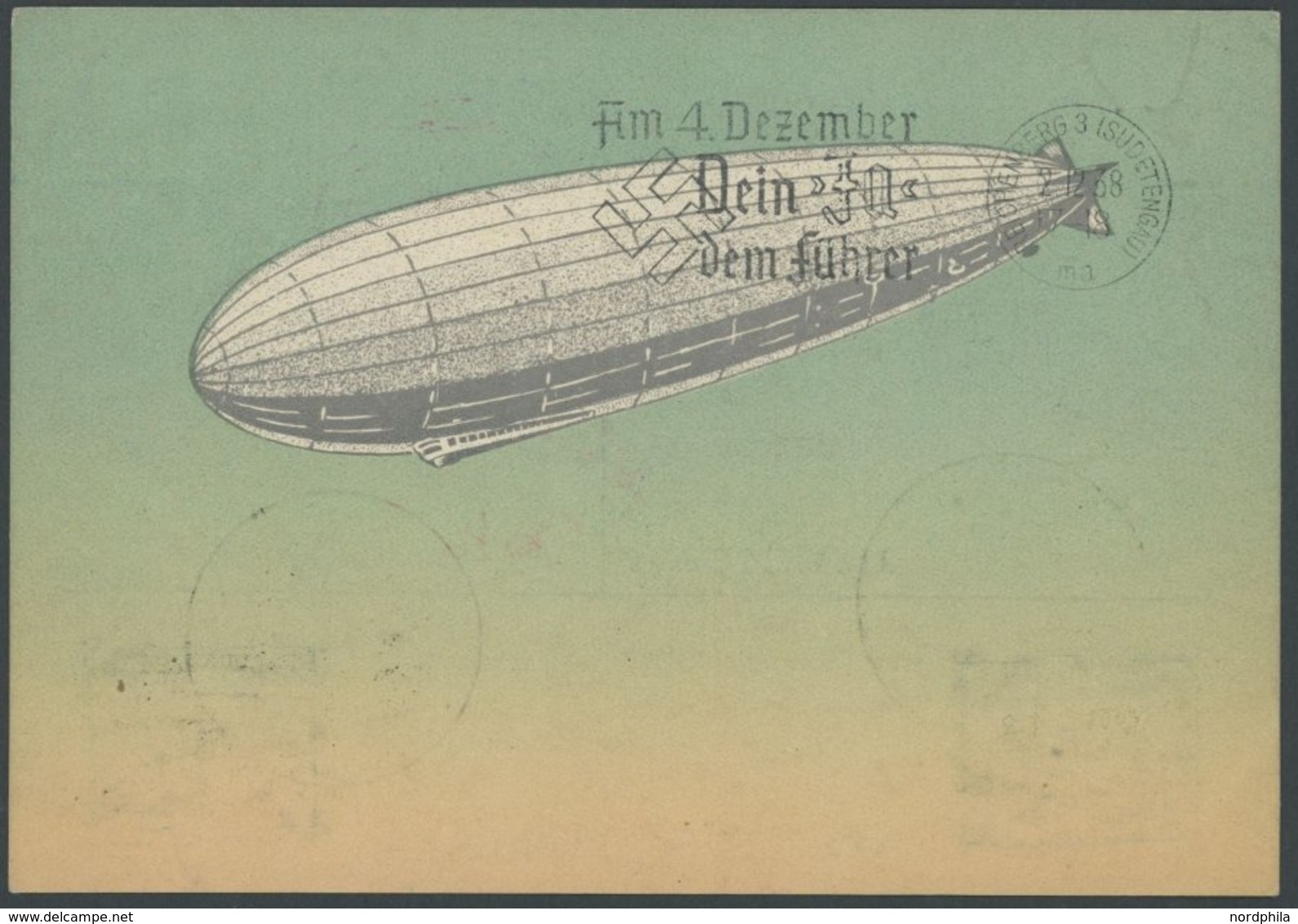 ZEPPELINPOST 456 BRIEF, 1938, Fahrt In Das Sudetenland, Zeppelin-Privatpostkarte (Biegerl/Leipzig), Prachtkarte - Airmail & Zeppelin