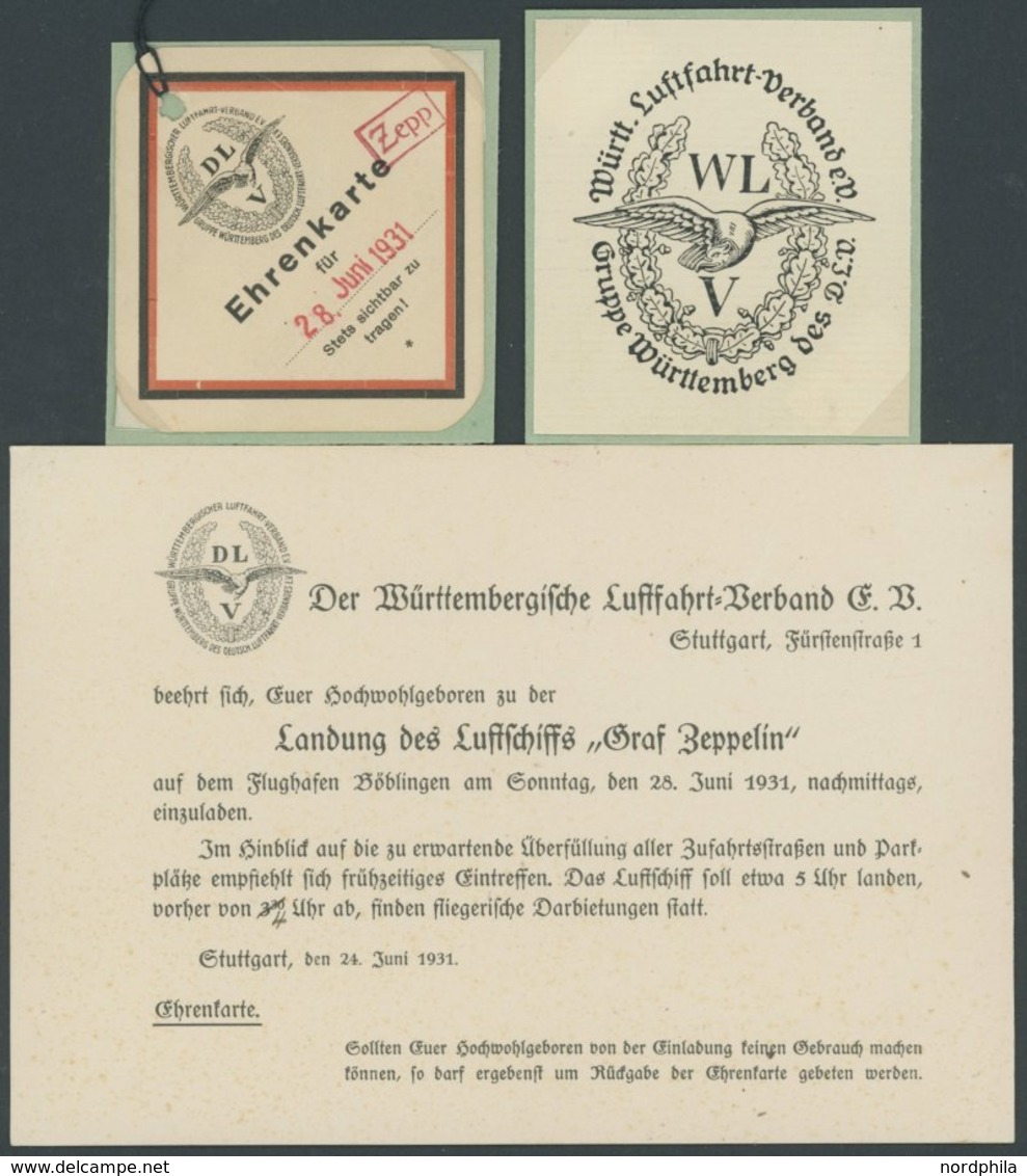 1931, LZ 127 - Böblingen 28.6., Dreiteilige Landungsfahrt-Dokumentation Des Württembergischen Luftfahrtverbandes: Einlad - Airmail & Zeppelin