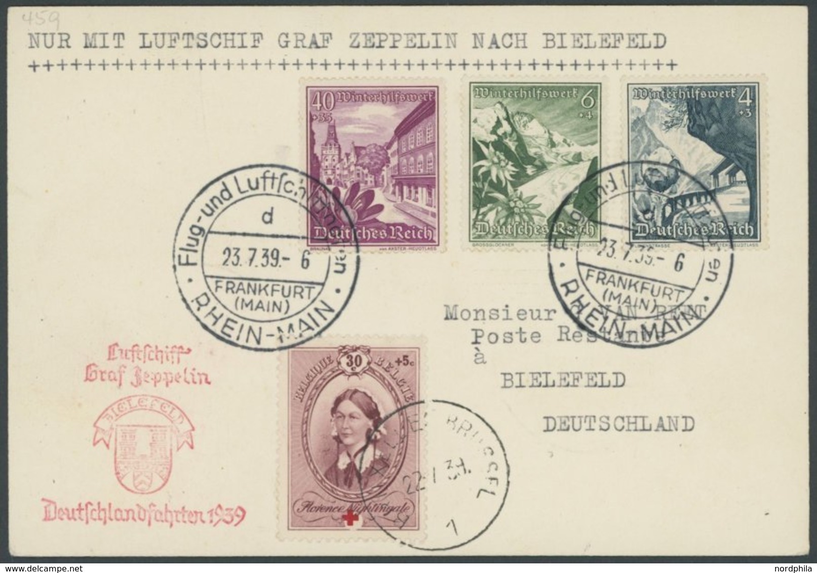ZULEITUNGSPOST 459 BRIEF, Belgien: 1939, Fahrt Nach Bielefeld, Mischfrankatur Mit Deutschen Marken, Prachtkarte - Airmail & Zeppelin
