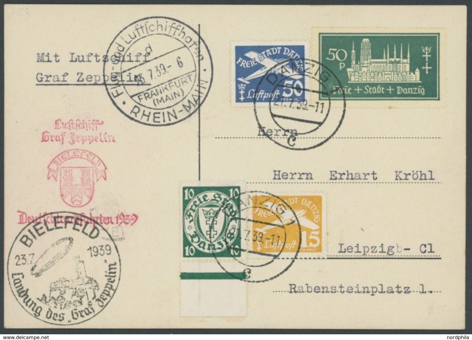 ZULEITUNGSPOST 459 BRIEF, Danzig: 1939, Fahrt Nach Bielefeld, Prachtkarte - Airmail & Zeppelin