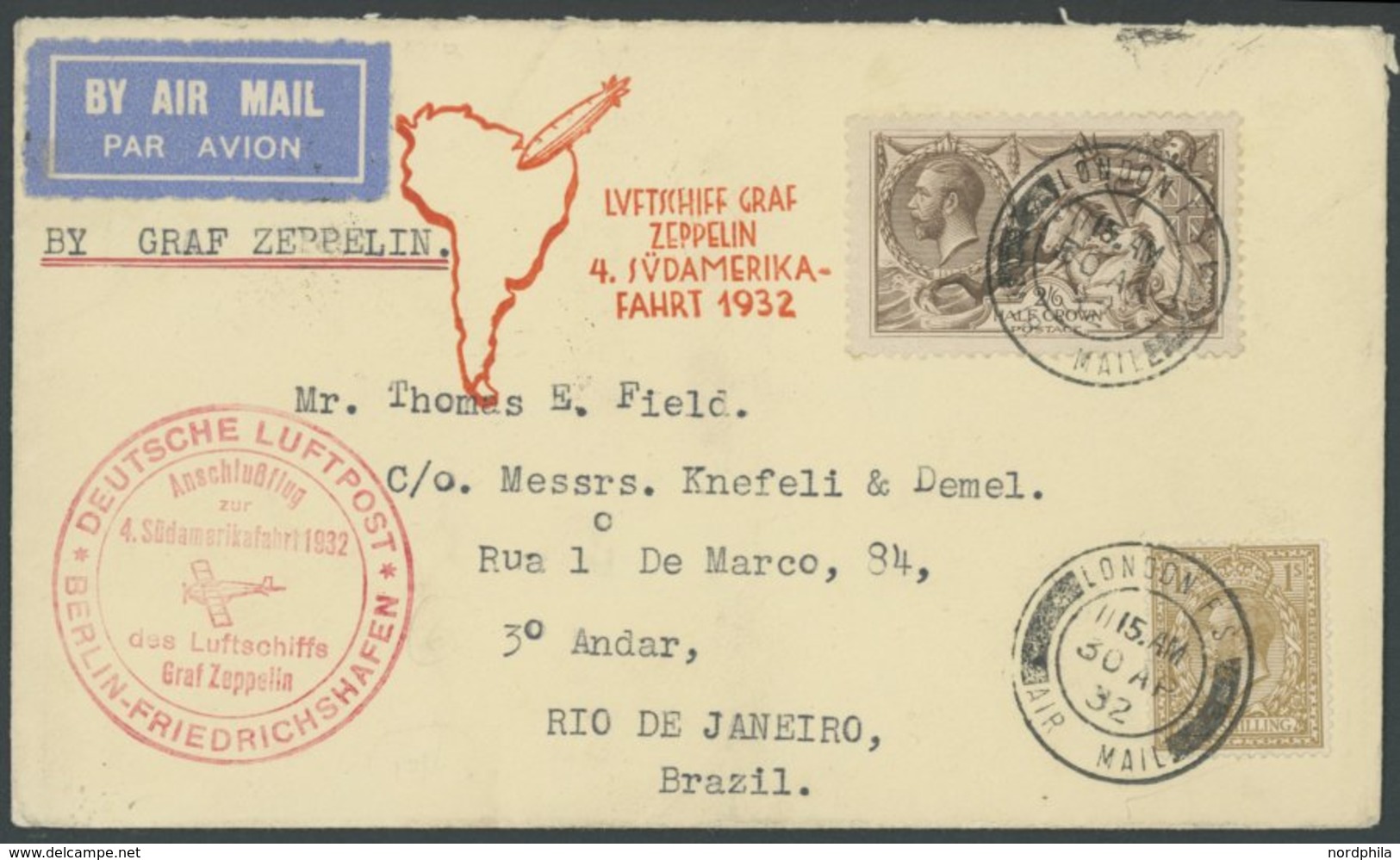 Großbritannien: 1932, 4. Südamerikafahrt, Anschlussflug Ab Berlin, Prachtbrief, Sieger Und Michel Unbekannt! -> Automati - Airmail & Zeppelin