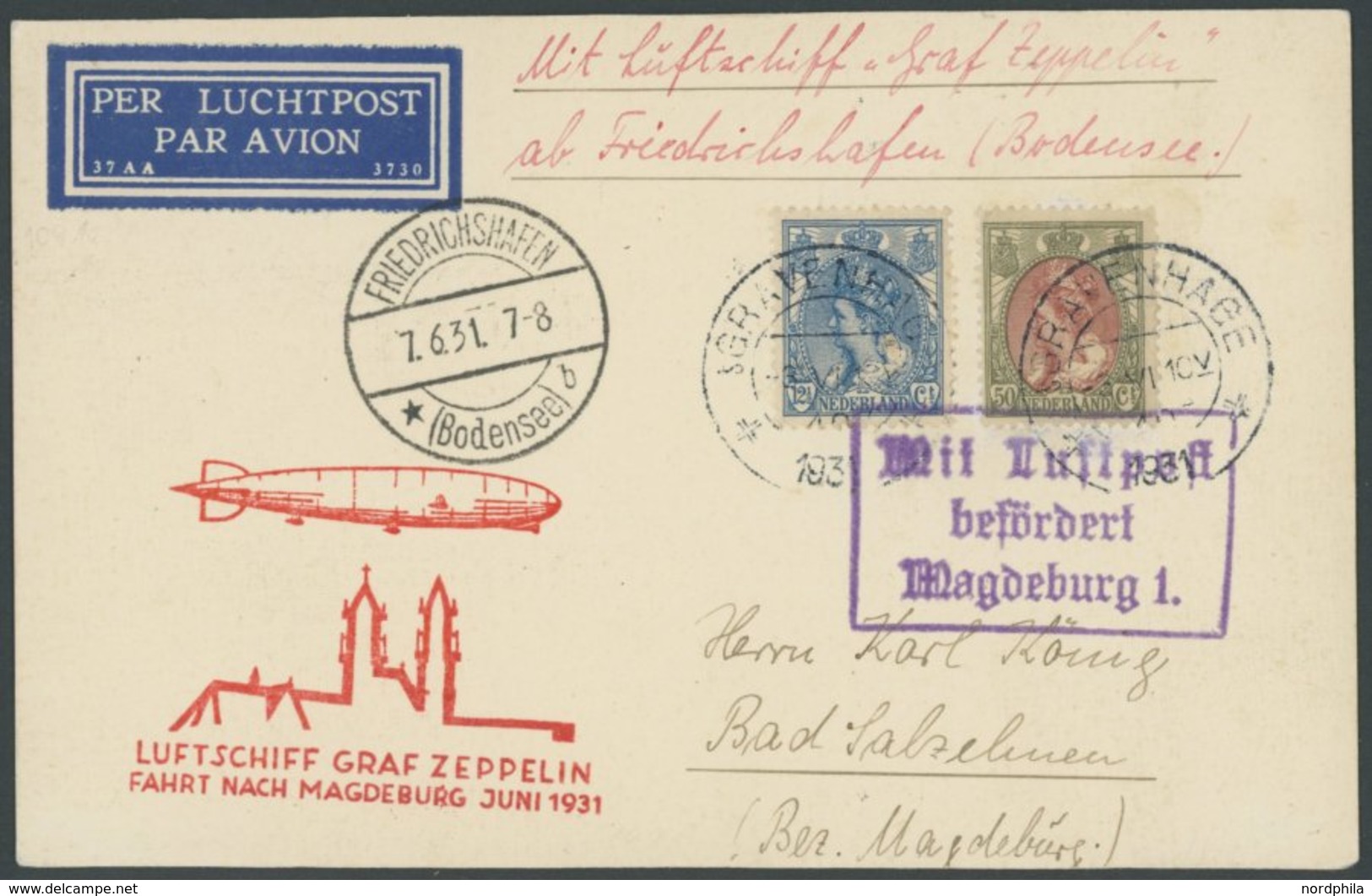 Niederlande: 1931, Landungsfahrt Nach Magdeburg, Prachtkarte -> Automatically Generated Translation: Netherlands: 1931,  - Poste Aérienne & Zeppelin