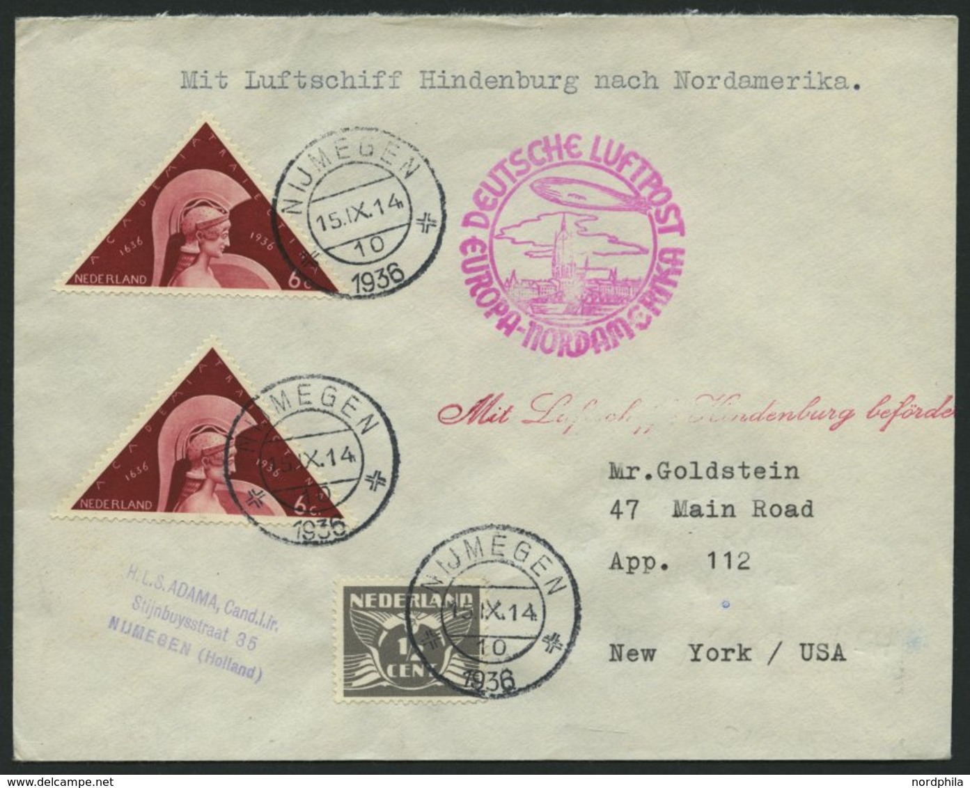 ZULEITUNGSPOST 437 BRIEF, Niederlande: 1936, 8. Nordamerikafahrt, Prachtbrief - Correo Aéreo & Zeppelin