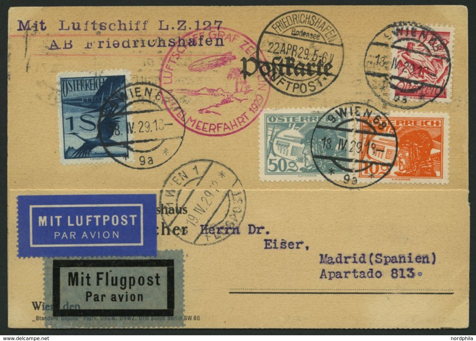 ZULEITUNGSPOST 24 BRIEF, Österreich: 1929, Mittelmeerfahrt, Karte Feinst - Poste Aérienne & Zeppelin
