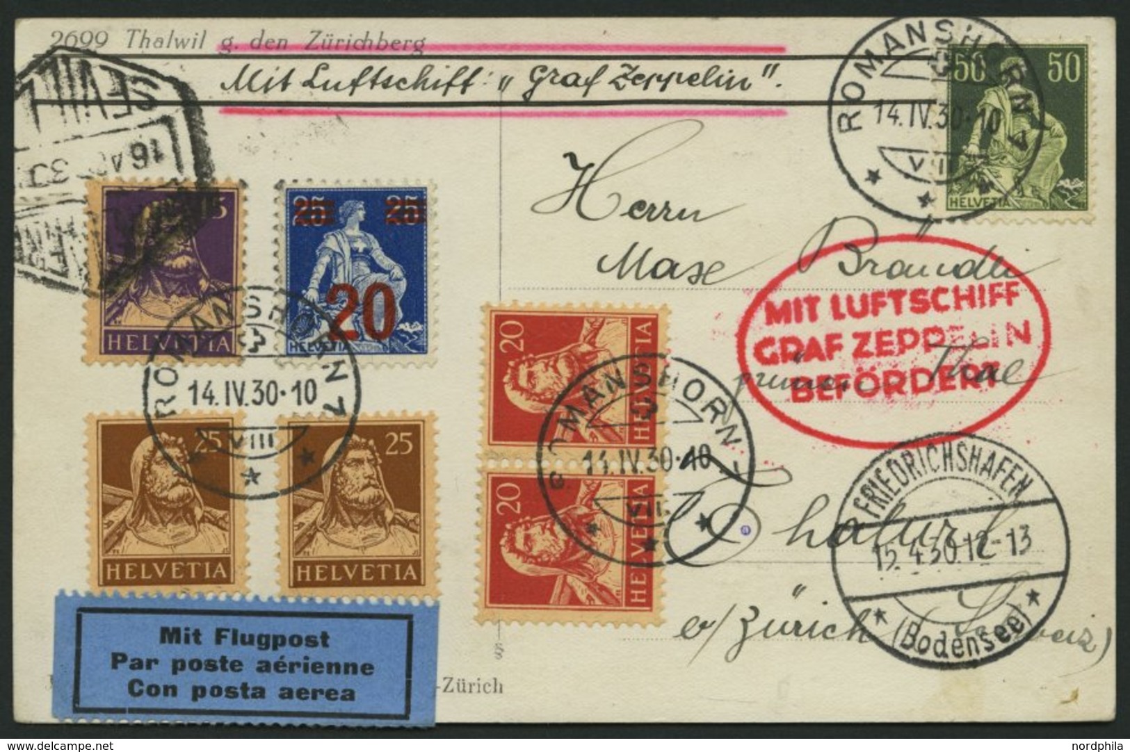 ZULEITUNGSPOST 52 BRIEF, Schweiz: 1930, Spanienfahrt, Prachtkarte - Poste Aérienne & Zeppelin