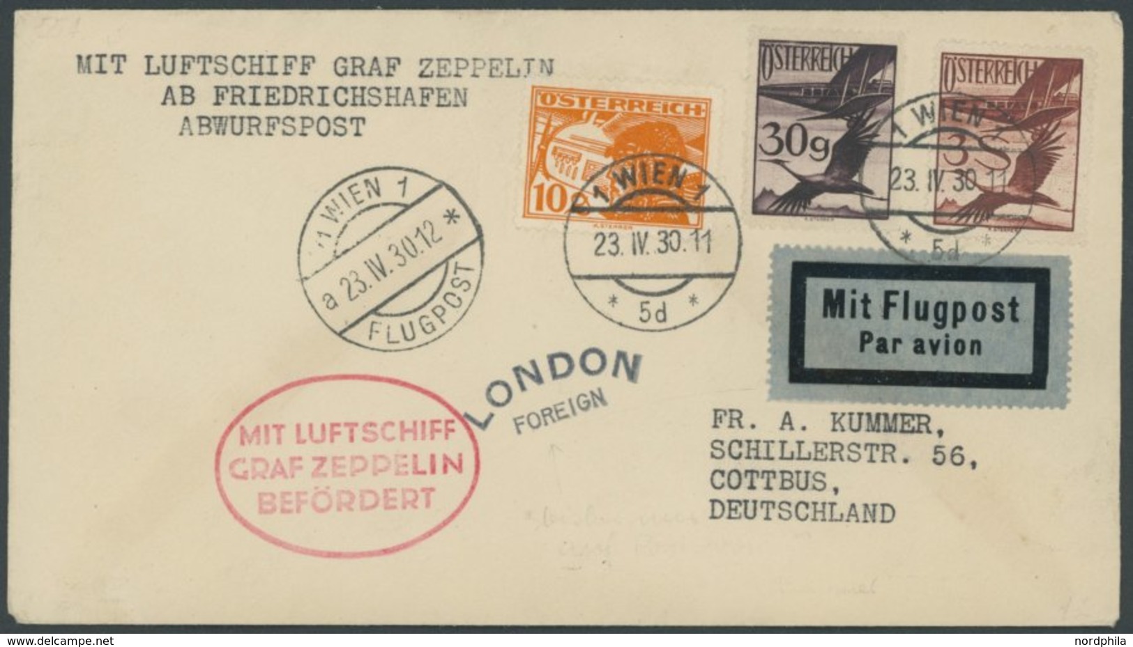 Schweiz: 1930, Englandfahrt, Mit Privatem Zusatzstempel LONDON FOREIGN, Frankiert U.a. Mit Mi.Nr. 485, Prachtbrief -> Au - Poste Aérienne & Zeppelin
