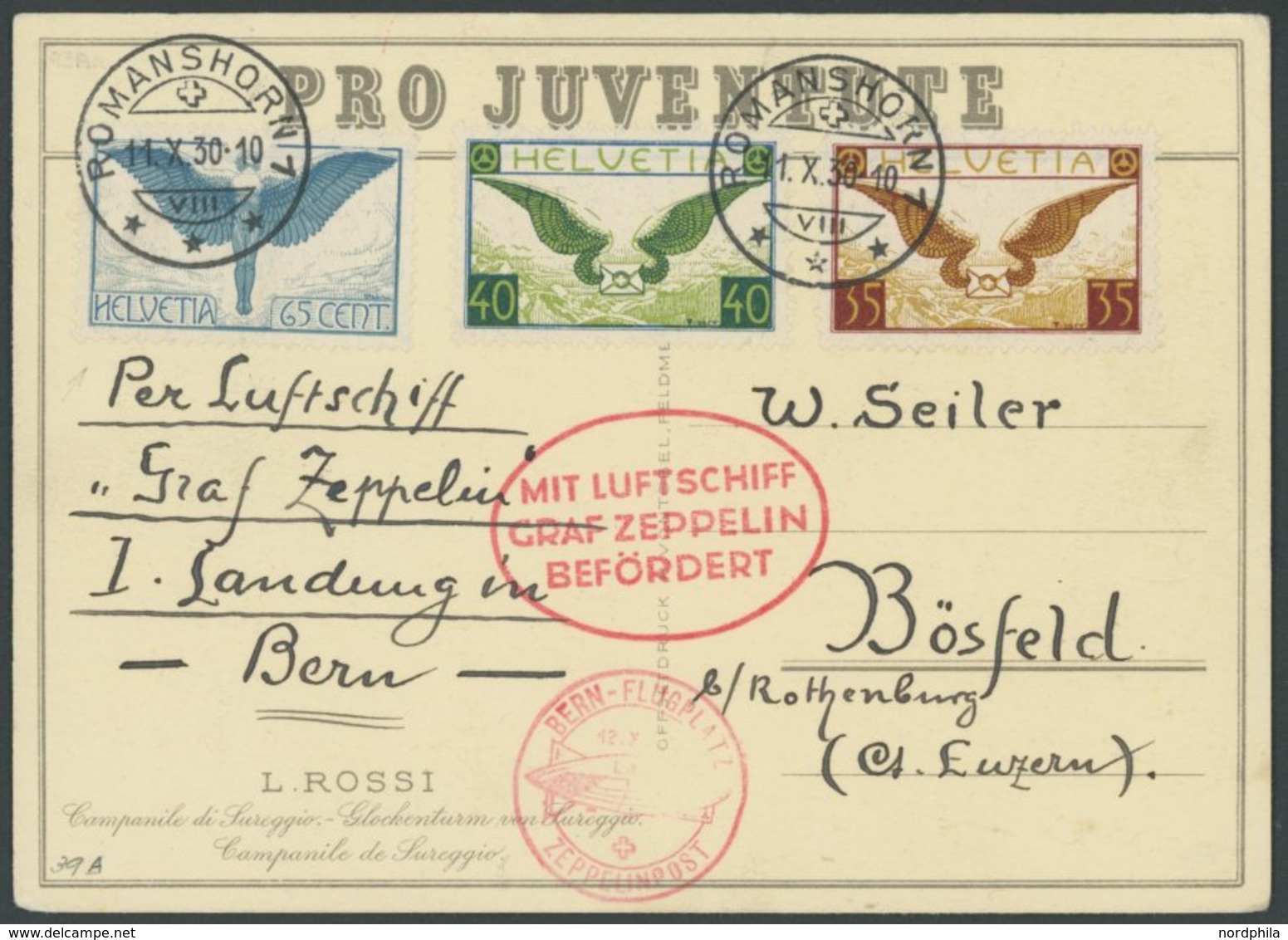 Schweiz: 1930, Landungsfahrt Nach Bern, Frankiert U.a. Mit Mi.Nr. 233/4x, Prachtkarte -> Automatically Generated Transla - Poste Aérienne & Zeppelin