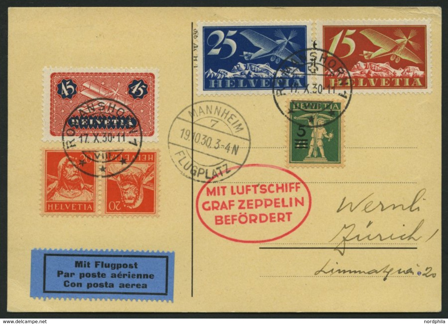 ZULEITUNGSPOST 96 BRIEF, Schweiz: 1930, Landungsfahrt Nach Mannheim, Prachtkarte - Airmail & Zeppelin