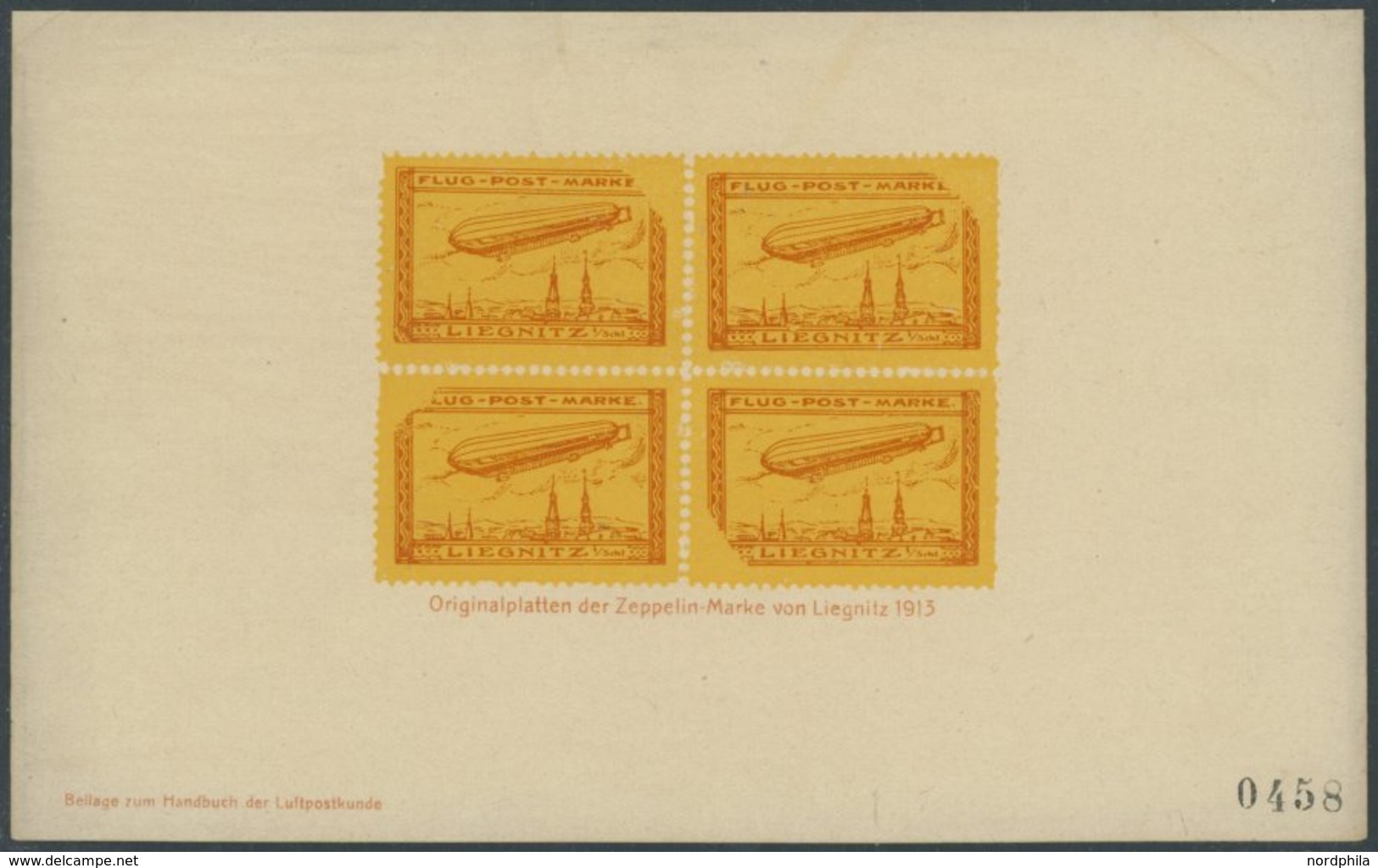 1913, Liegnitz, Nummerierte Berezowski Handbuch-Beilage Im Viererblock, Original-Plattendruck, Pracht -> Automatically G - Airmail & Zeppelin