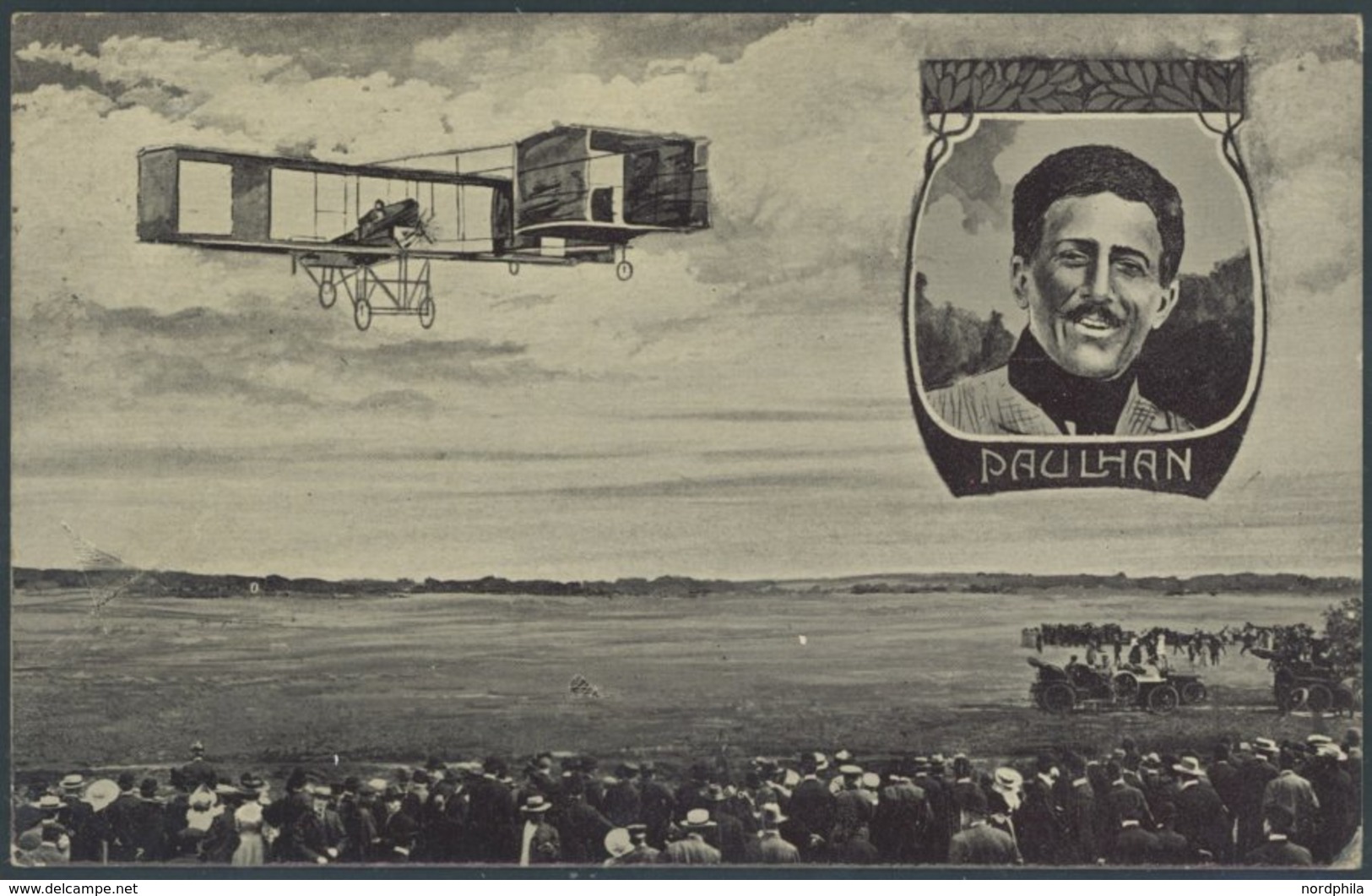 1909, Köln Flugwoche, Offizielle Festpostkarte Mit Grünem Vignetteneindruck Und Bildseitig Portrait PAULHAN, Ungebraucht - Flugzeuge