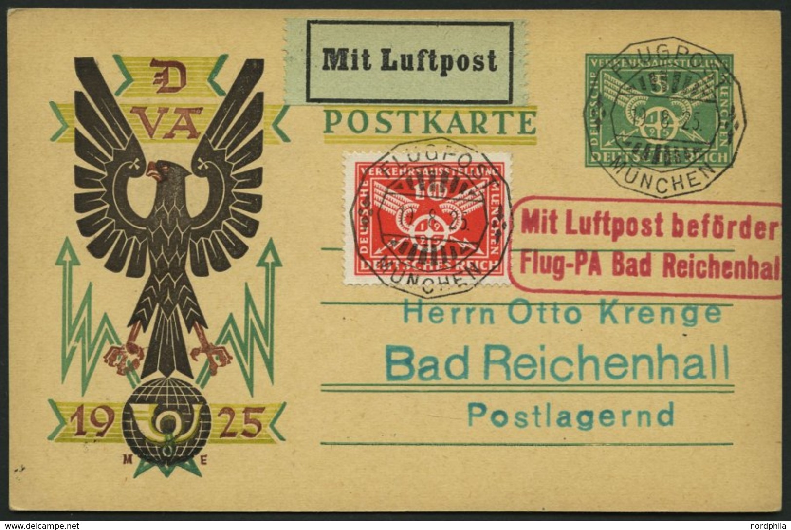LUFTPOSTBESTÄTIGUNGSSTPL 87-01a BRIEF, REICHENHALL In Rot, Postkarte Mit Flugpoststempel MÜNCHEN Nach Bad Reichenhall, P - Correo Aéreo & Zeppelin