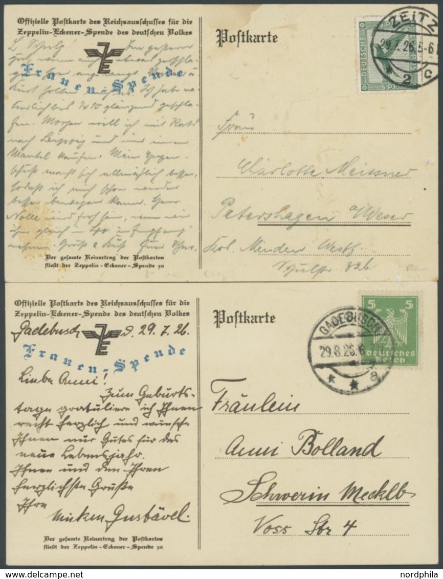 1926, Zeppelin-Eckener-Spende, 2 Portraitkarten (Eckener Und Graf Zeppelin) Mit Blauem Zudruck Frauenspende, Gebraucht,  - Airmail & Zeppelin