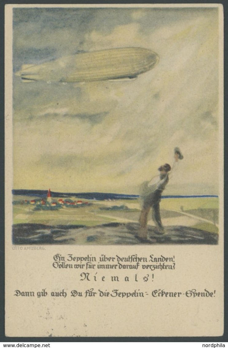 LUFTPOST-VIGNETTEN 1926, Zeppelin-Eckener-Spende, Offizielle Künstlerkarte Mit 10 Pf. Spendenvignette In Die Schweiz, Pr - Poste Aérienne & Zeppelin