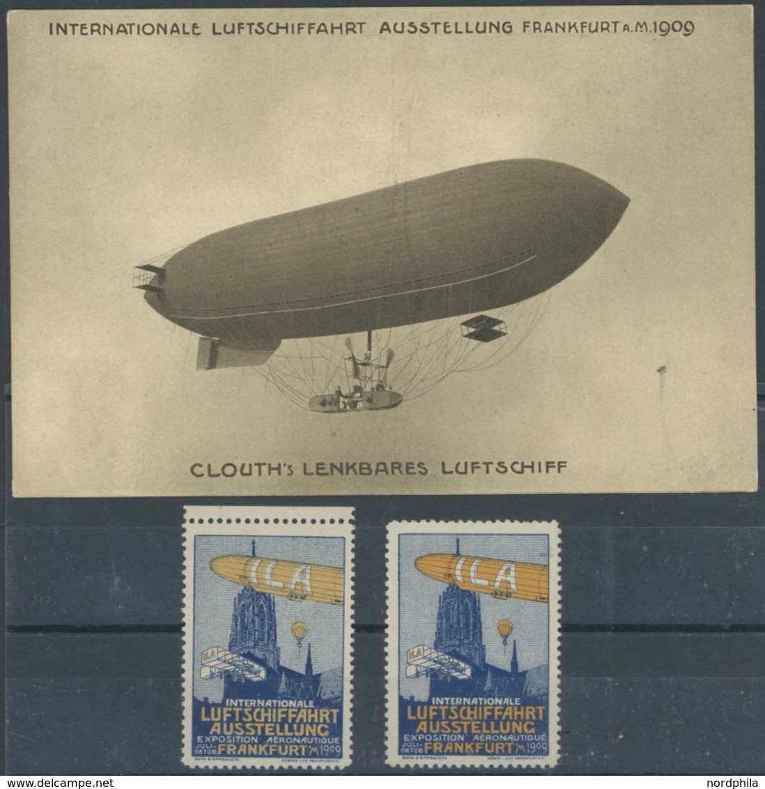 1909, ILA Frankfurt A.M., Sonderkarte Clouths Lenkbares Luftschiff, Verlag Wüsten, Ungebraucht, Dazu 2 Vignetten, Pracht - Other & Unclassified