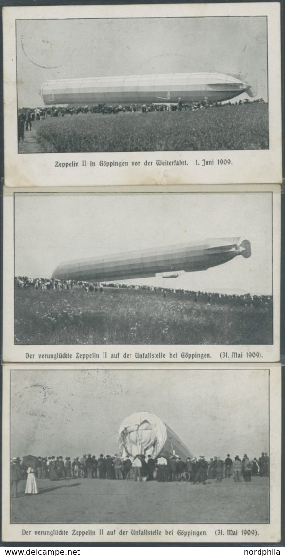 1909, LZ 5 (Z II-Ersatz), Göppingen 31.6., 3 Verschiedene Serienkarten Vom Unglück, Eine Ungebraucht, Feinst -> Automati - Other & Unclassified