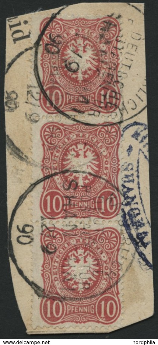 DP CHINA V 41b BrfStk, 1890, 10 Pf. Lebhaftrotkarmin Im Senkrechten Dreierstreifen, Stempel KDPAG SHANGHAI, Prachtbriefs - Chine (bureaux)