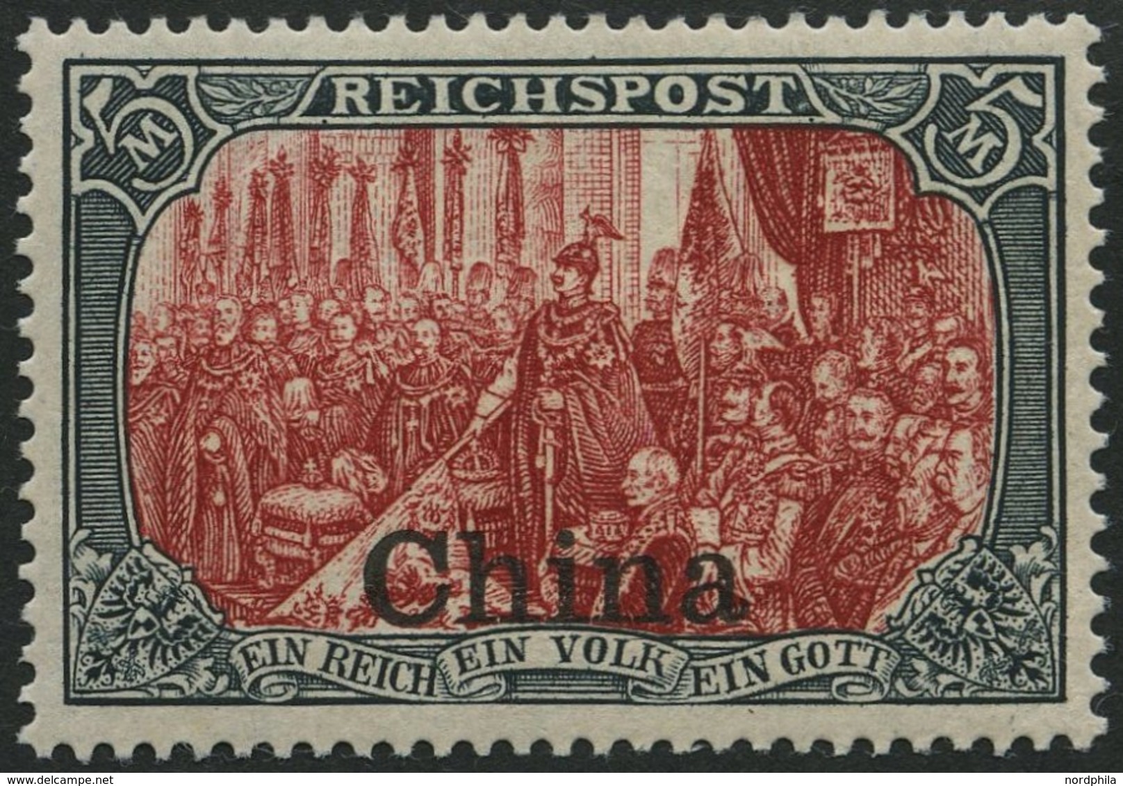 DP CHINA 27II *, 1904, 5 M. Reichspost, Type II, Falzrest, Pracht, Mi. 260.- - Chine (bureaux)