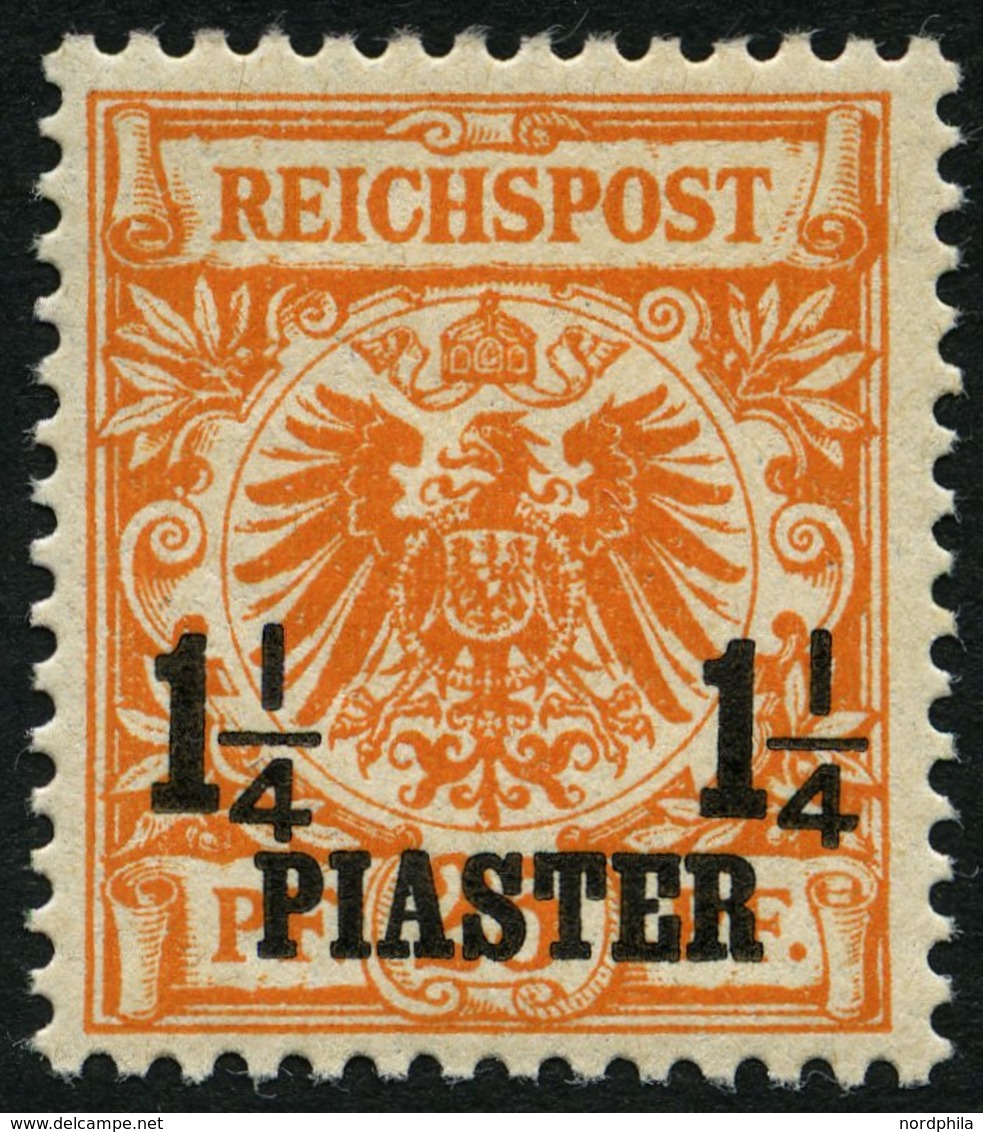 DP TÜRKEI 9ba *, 1899, 11/4 PIA. Auf 25 Pf. Dunkelorange, Falzrest, Pracht, RR!, Fotoattest Jäschke-L., Mi. 1200.- - Deutsche Post In Der Türkei