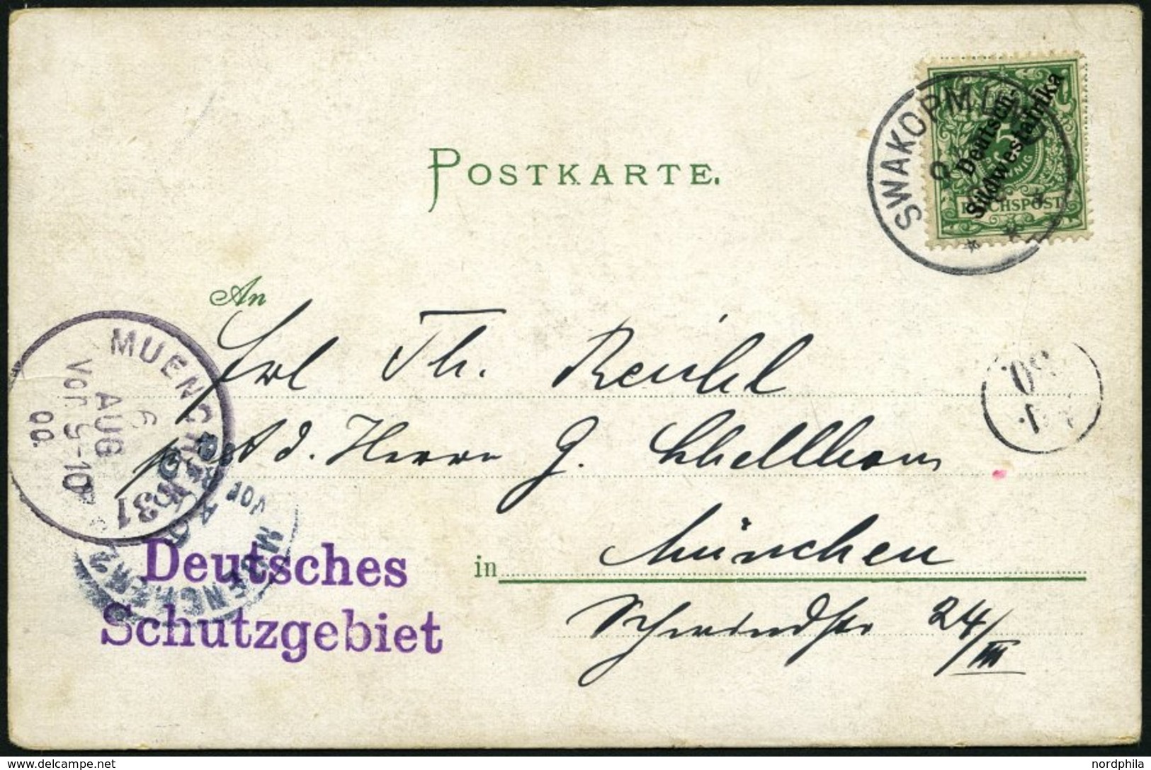 DSWA 6 BRIEF, SWAKOPMUND, 9.7.00, Auf Lithografie-Karte Mit 5 Pf. Opalgrün Und Violettem L2 Deutsches Schutzgebiet Nach  - German South West Africa