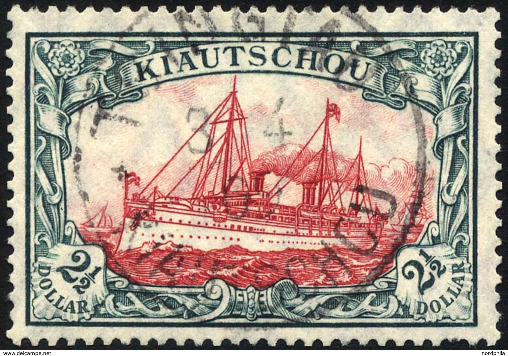 KIAUTSCHOU 37IA O, 1905, 21/2 $ Grünschwarz/dunkelkarmin, Mit Wz., Friedensdruck, Mit Reservestempel TSINGTAU (a Herausg - Kiautschou