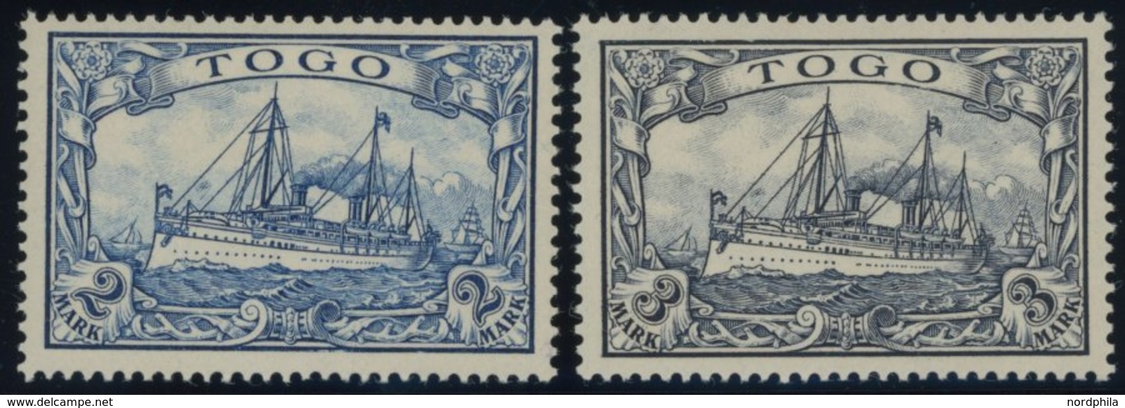 TOGO 17/8I *, 1900, 2 M. Schwärzlichblau Und 3 M. Violettschwarz, Je Mit Abart Wolke (Retusche) Zwischen Den Halteseilen - Togo