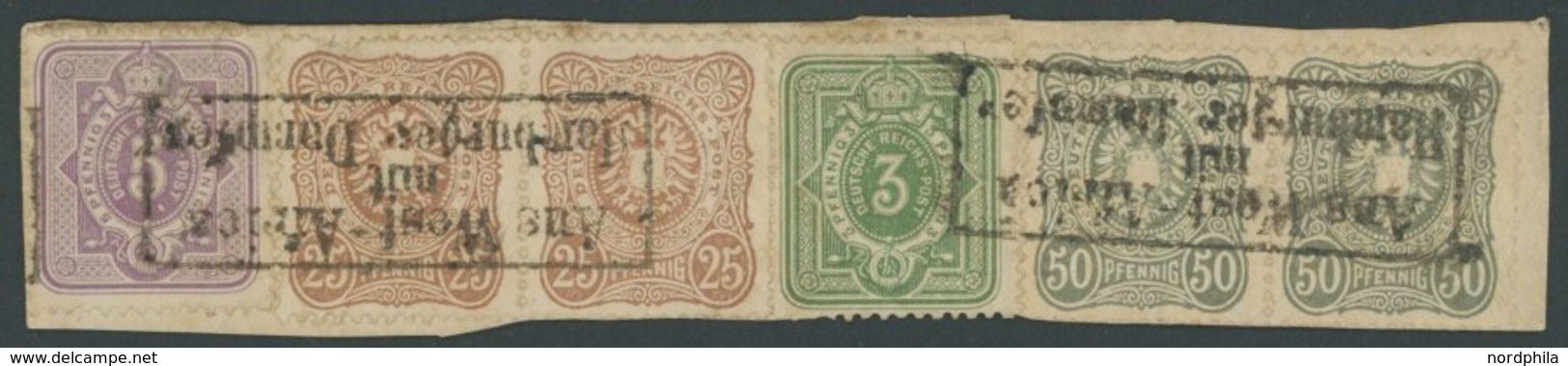 1885/87, 3, 5, 2x 25 Und 50 Pf. (Mi.Nr. 39a,40,43c,44b) Als 4-Farbenfrankatur Auf Briefstück Mit Zwei R3 Aus West Africa - Maritime