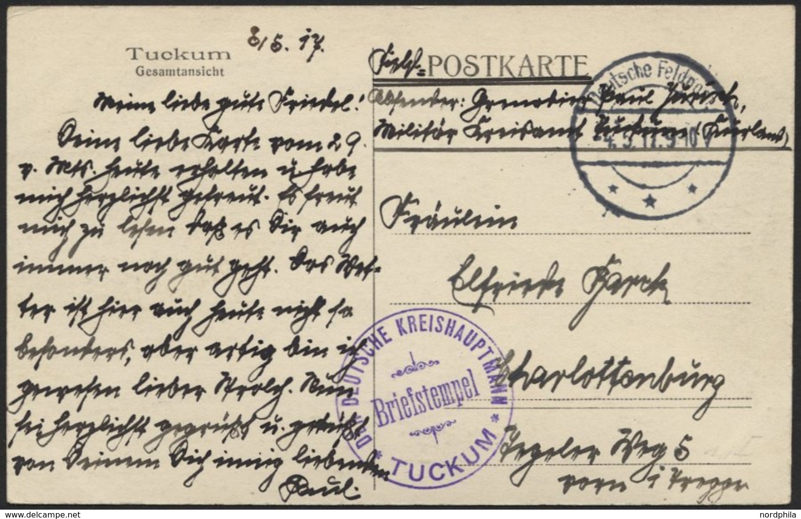 DT. FP IM BALTIKUM 1914/18 Feldpoststation Nr. 33, 4.5.17, Mit Tarnstempel DEUTSCHE FELDPOST *** Auf Ansichtskarte (Tuck - Latvia