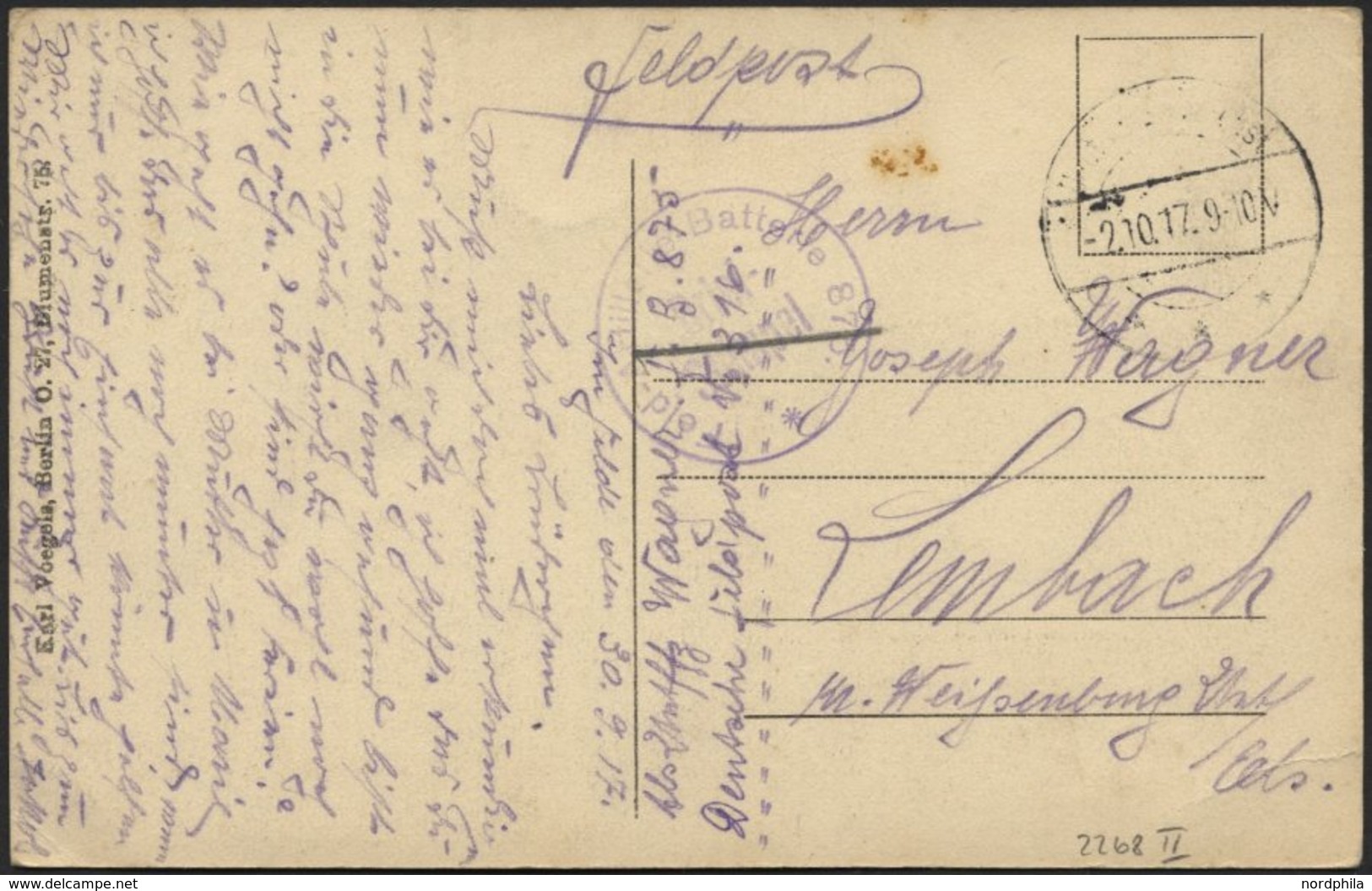 DT. FP IM BALTIKUM 1914/18 Feldpoststation Nr. 316, Type II, 2.10.17, Mit Tarnstempel DEUTSCHE FELDPOST *** Auf Ansichts - Lettland