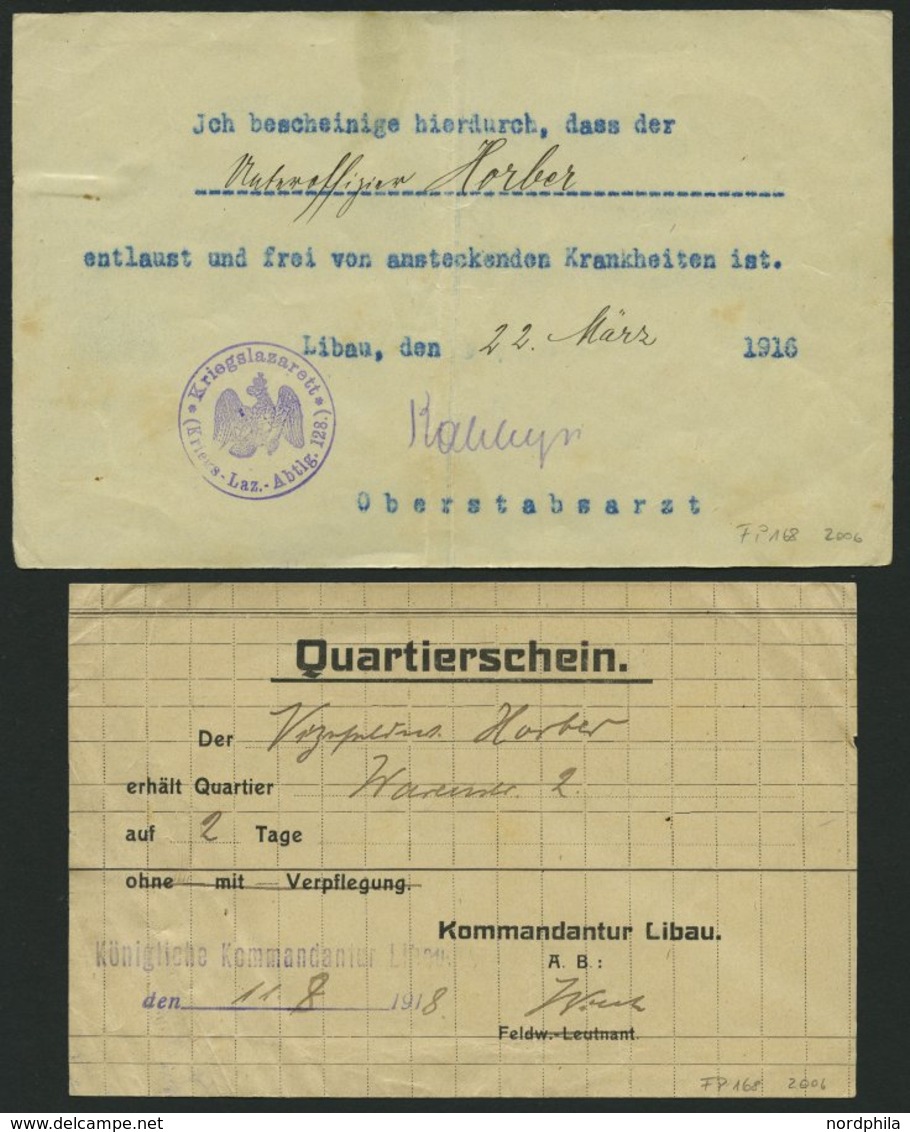 DT. FP IM BALTIKUM 1914/18 1916-18, 4 Interessante Feldpostbelege: U.a. Quartierschein, Fahrausweis Und Entlausungsbesch - Latvia