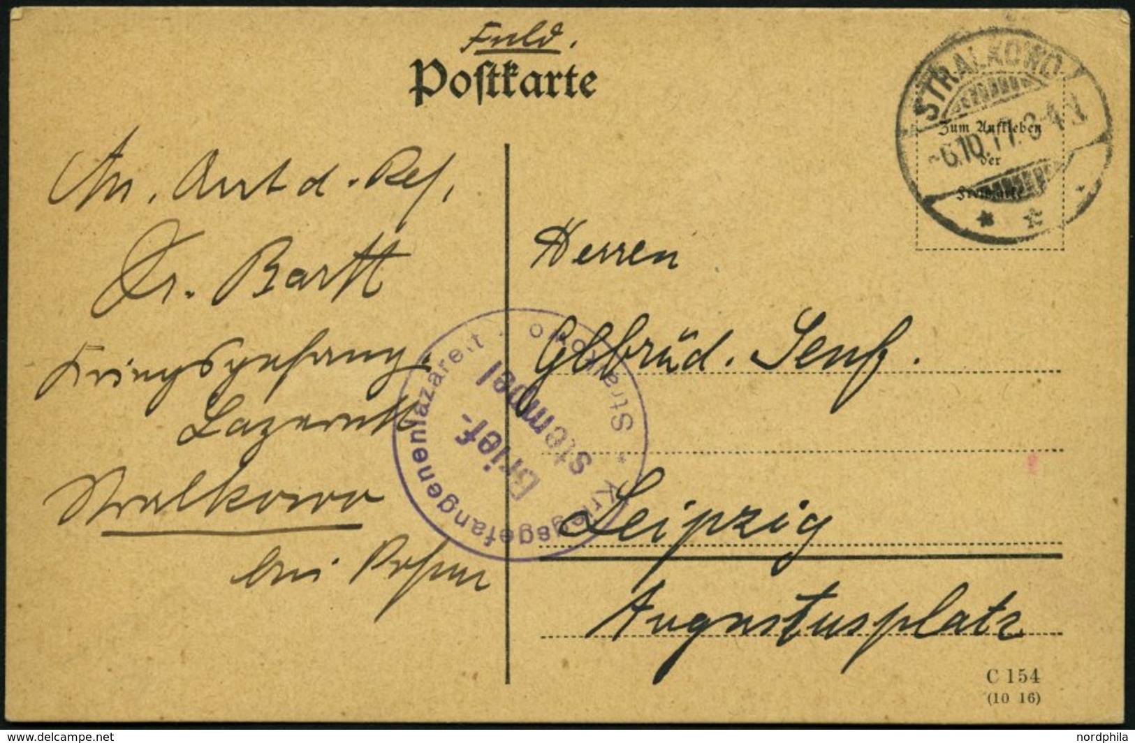 FELDPOST I.WK 1917, Feldpostkarte Mit Violettem K1 KRIEGSGEFANGENENLAZERETT STRALKOWO Nach Leipzig, Feinst - Besetzungen 1914-18