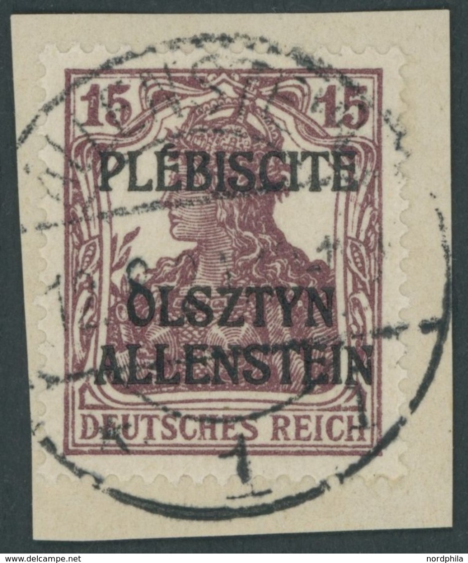 ALLENSTEIN 4aI BrfStk, 1920, 15 Pf. Braunrot, Sog. Siegesmarke, Prachtbriefstück, Fotoattest Wasels, Mi. (400.-) - Other & Unclassified
