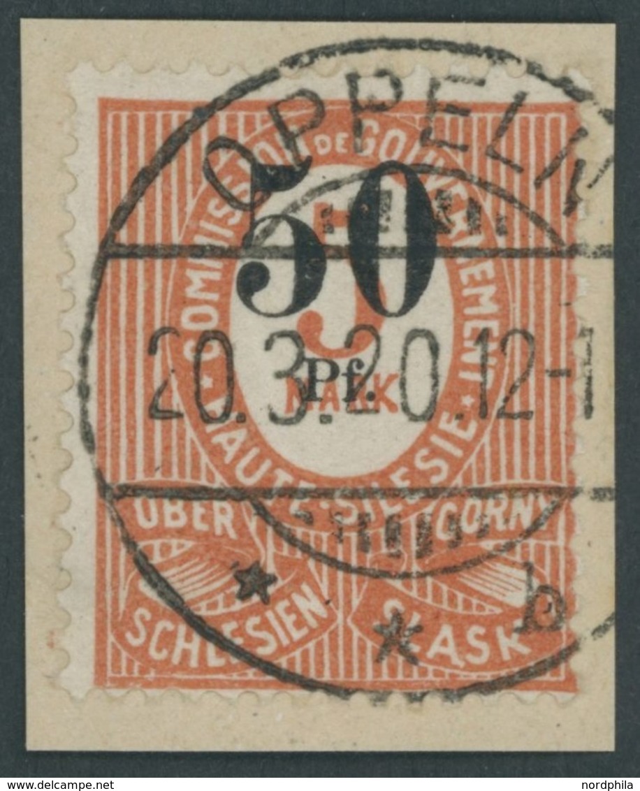 OBERSCHLESIEN 12aIIIa BrfStk, 1920, 50 Pf. Auf 5 M., Schwarzer Aufdruck, Type IIa, Prachtbriefstück, Gepr. Gruber, Mi. 1 - Autres & Non Classés