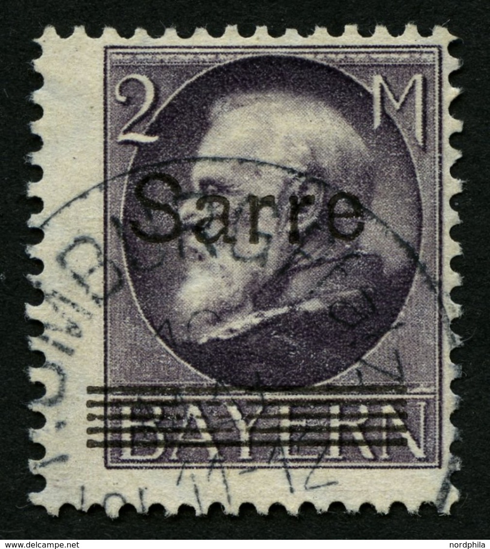 SAARGEBIET 28b O, 1920, 2 M. Schwarzgrauviolett Bayern-Sarre, Pracht, Gepr. Dr. Schneider, Mi. 170.- - Sonstige & Ohne Zuordnung