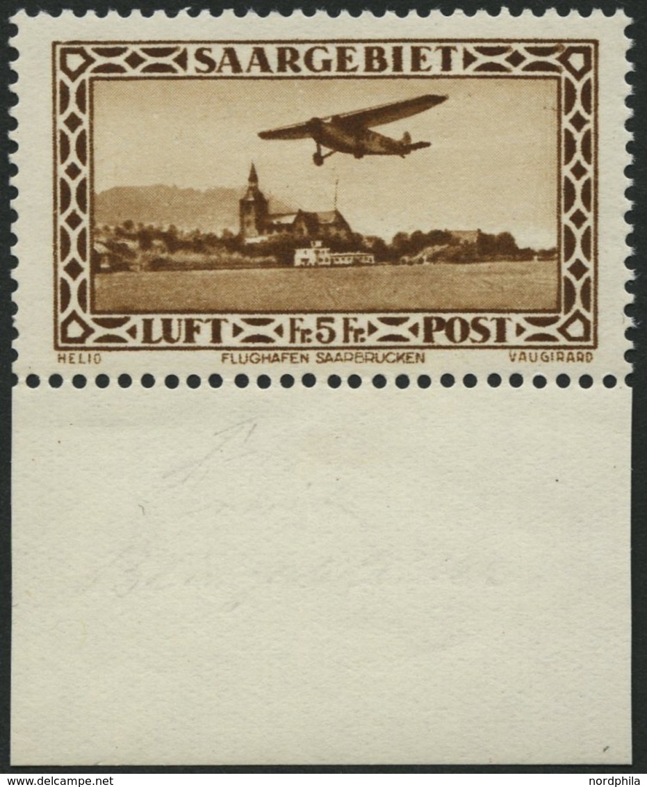 SAARGEBIET 159I *, 1932, 5 Fr. Flugpost Mit Abart Blitzableiter Auf Dem Kirchendach, Fast Postfrisch, Pracht, Mi. 150.- - Sonstige & Ohne Zuordnung