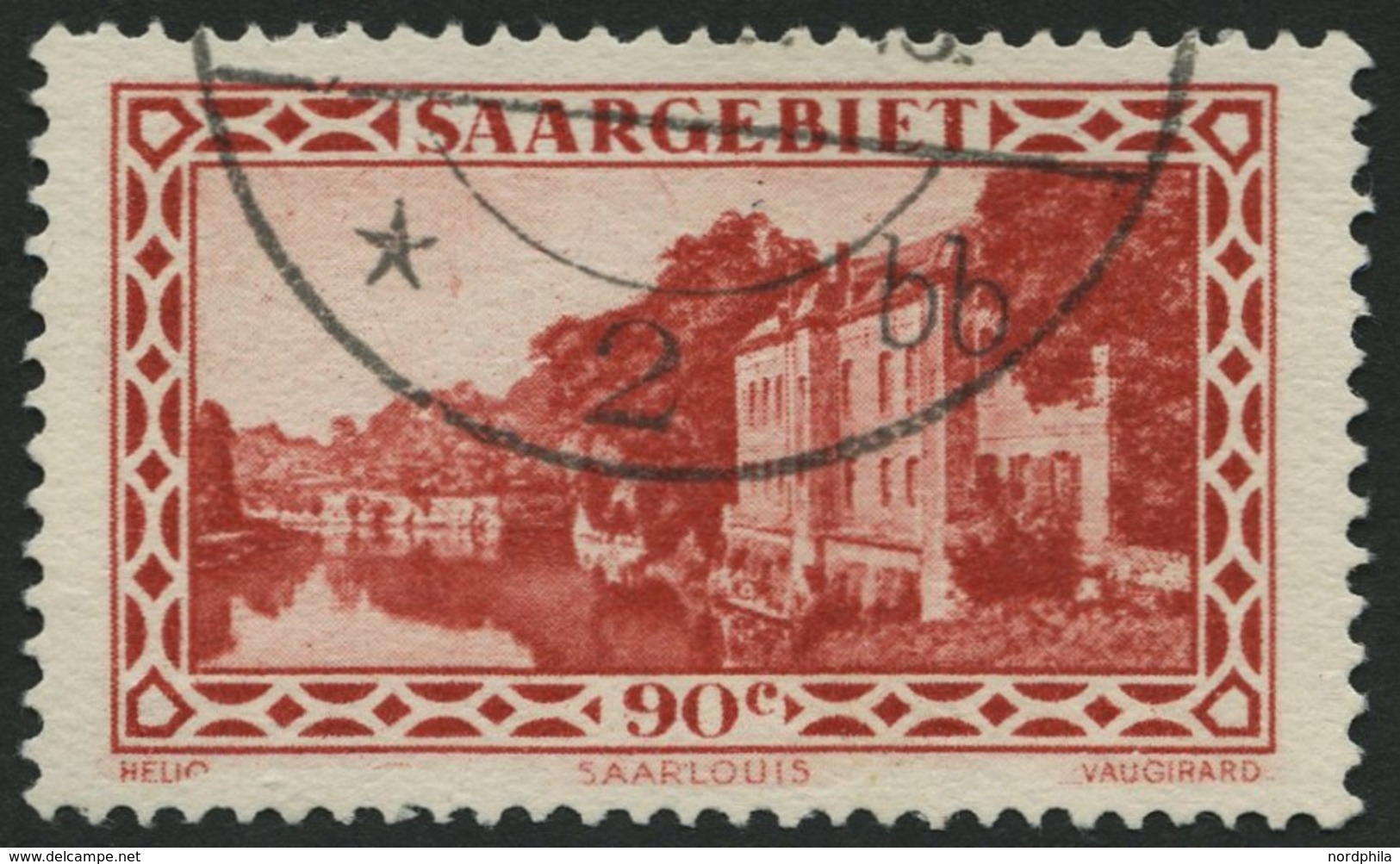SAARGEBIET 160I O, 1932, 90 C. Kaserne Saarlouis Mit Abart I Und O Von Helio Verstümmelt, Pracht, Gepr. Geigle, Mi. 80.- - Other & Unclassified