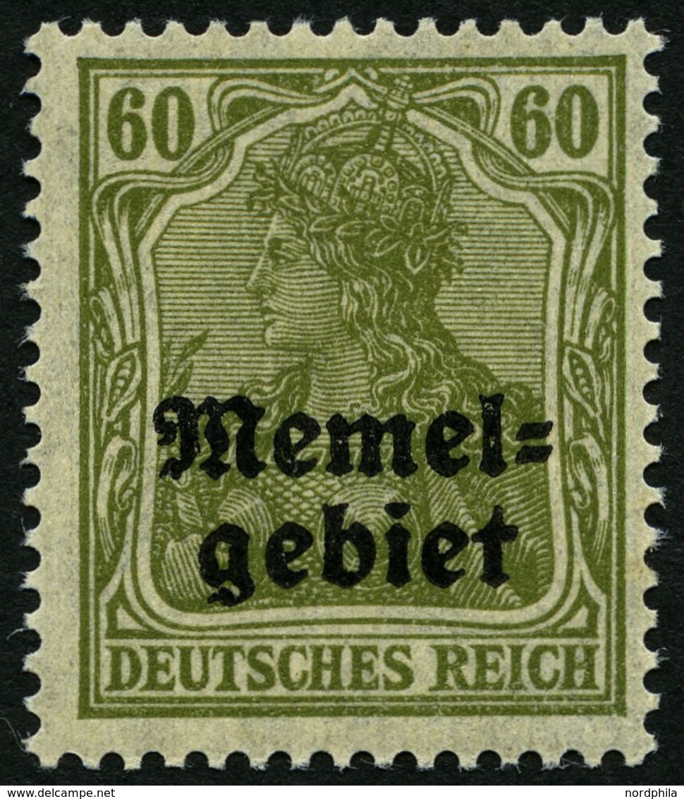 MEMELGEBIET 16y **, 1920, 60 Pf. Oliv, Geriffelter Gummi, Pracht, Gepr. Matheisen, Mi. 650.- - Memelgebiet 1923