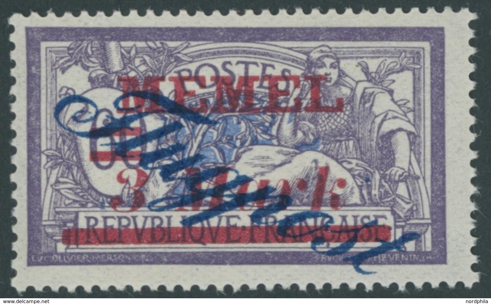 MEMELGEBIET 79 *, 1922, 3 M. Auf 60 C. Dunkelgrauviolett/kobalt, Falzrest, Pracht, Mi. 160.- - Klaipeda 1923